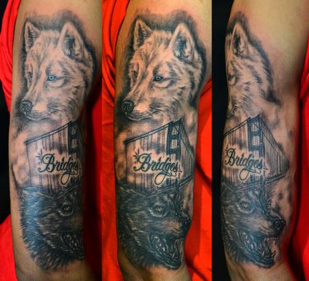 SF Golden Gate Bridge and Wolves Images Tattoos
