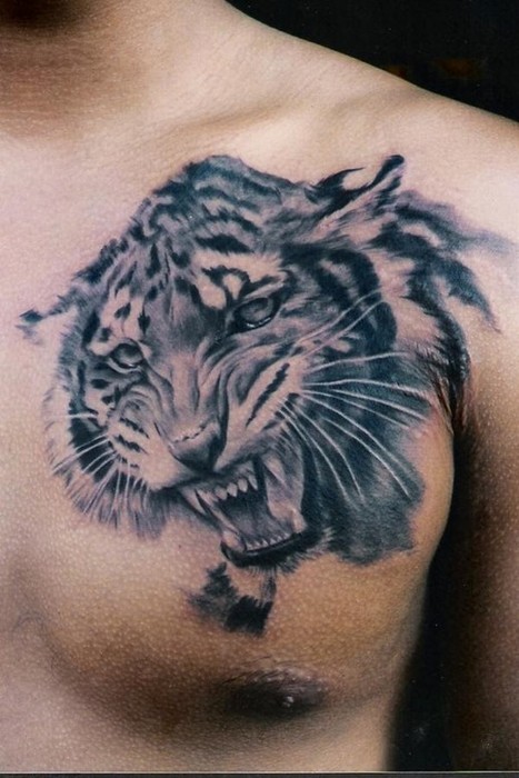 White Tiger Tattoo Design for Chest Men (NSFW)