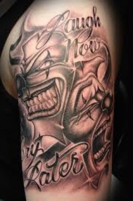 Smiling and Scary Clowns Black White Arm Tattoo