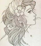 Black White Beautiful Gypsy Head Tattoo Layout 