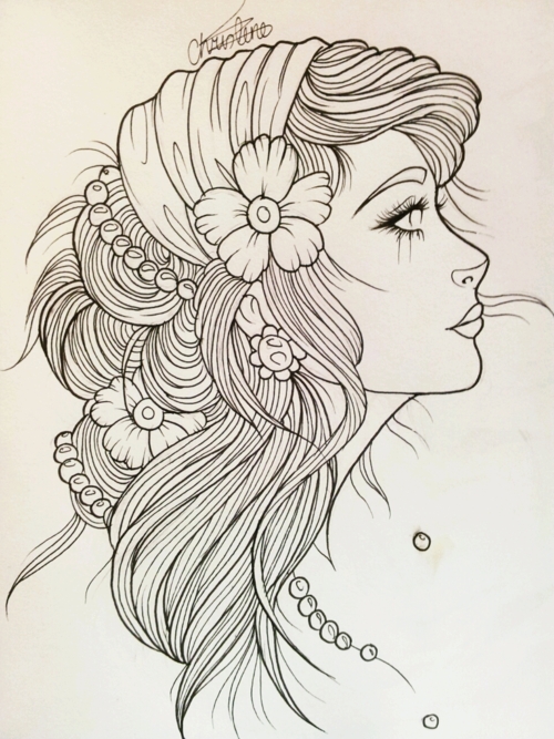 Black White Beautiful Gypsy Head Tattoo Layout