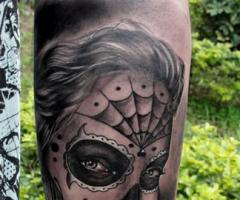 Gypsy Lady with Parade Mask Black White Tattoo