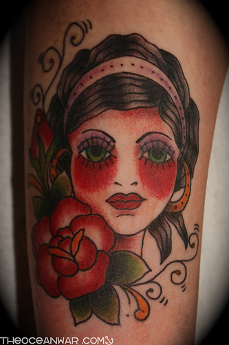 Kylle Tattoo Gipsy Women with Bloody Red Cheek Tattoo