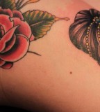 Louis Goodwin Gypsy Head and Red Rose Flower Tattoo