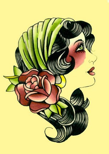 Gypsy Lady with Green Head Band and Flower Ornament Head Tattoo Challenge Winner