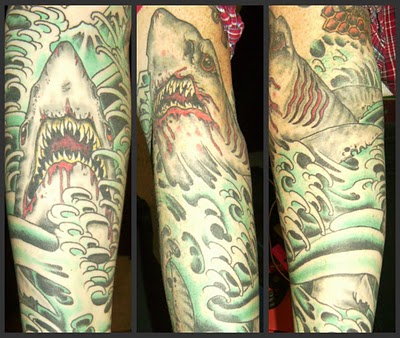 Full Arm Shark Bait on The Sea Tattoo