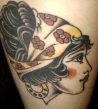 Sean's Gypsy Head Tattoo Design on Left Thigh