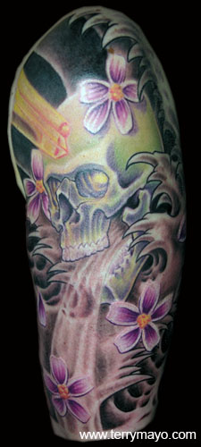 Cat Tattoo Traditional Japanese Skull Half Sleeve