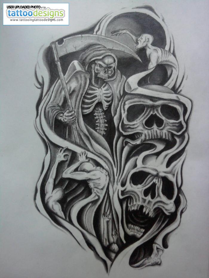 Skulls Half Sleeve Tattoo Design