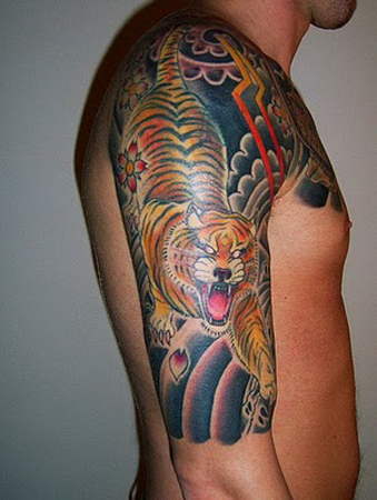 Wonderful Tiger Half Sleeve Tattoos Design for Men