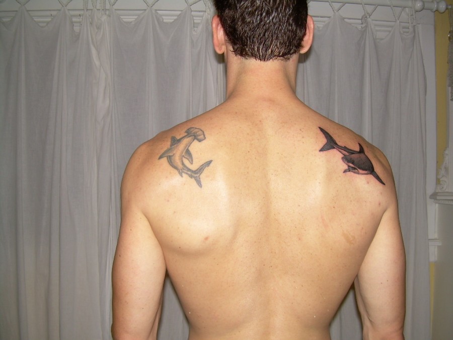 Beautiful Hammerhead Shark Upper Back Tattoo Design