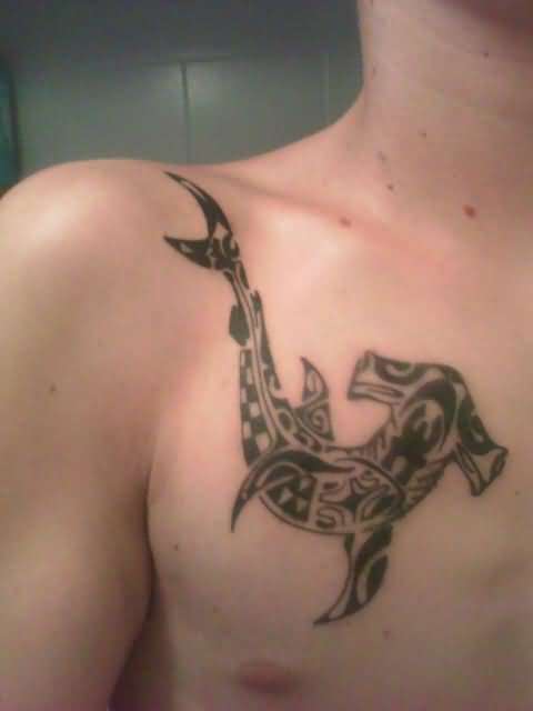 Tribal Hammerhead Shark Chest Tattoo Design