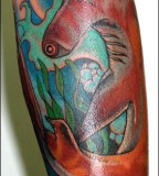 Colored Tribal Hammerhead Shark Tattoo