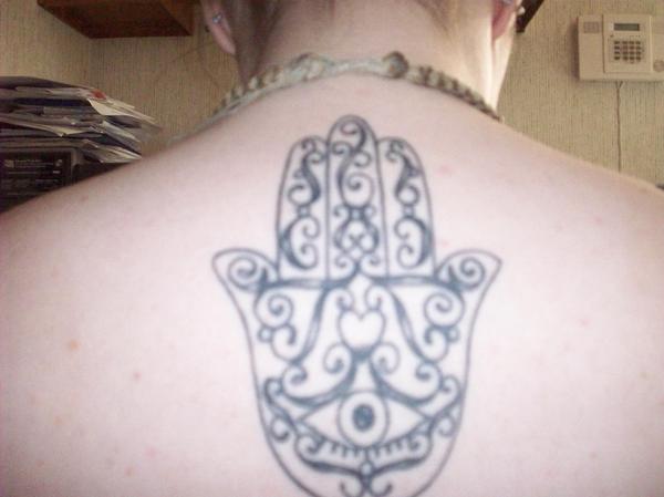 Hamsa Hand Back Tattoo