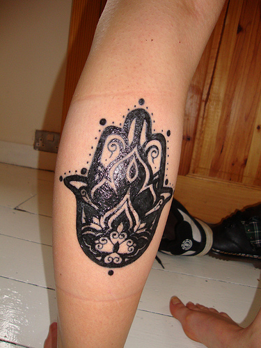 Dashing Black Hamsa Hand Tattoo