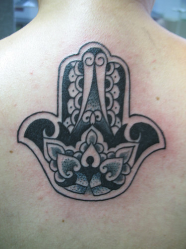 Hamsa Rabuja Back Tattoo