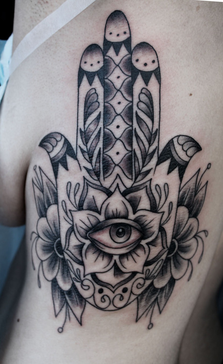 Flower Formed Hamsa Hand Tattoo