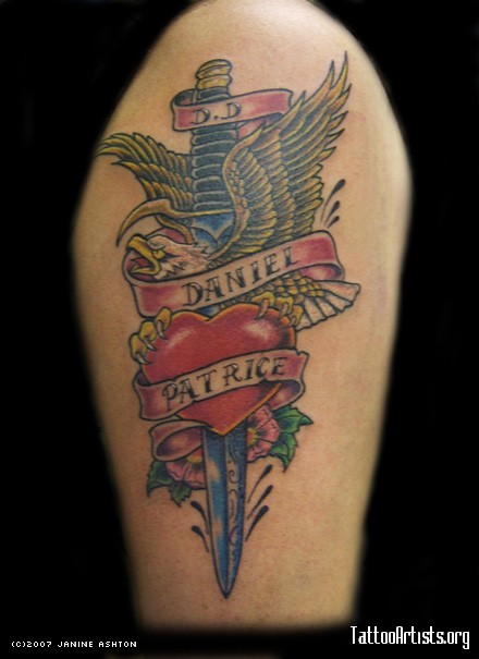 Amazing Artistic Eagle Heart & Dagger Tattoo Picture