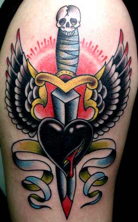 Black Heart And Dagger Tattoo Design Photo