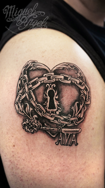 Heart Padlock Chain And Key W Name Tattoo Design