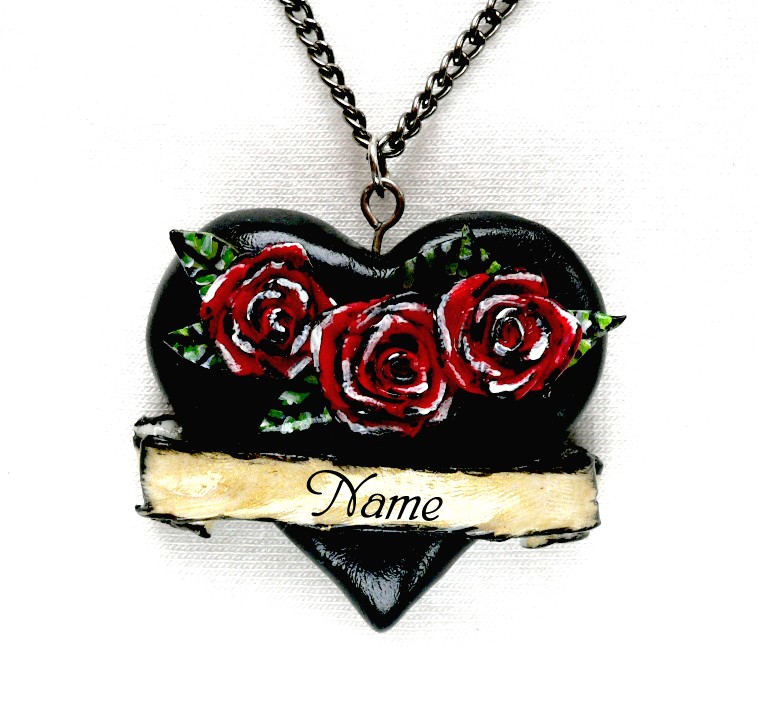 Old School Tattoo 3d Black Heart Necklace By Dustofenchantment