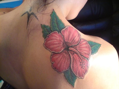 Beautiful Hawaiian Flower Tattoos On Right Shoulder