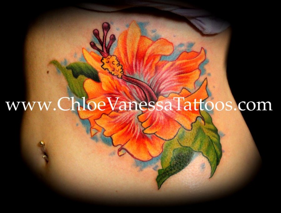 Chinese Orange Hibiscus Flower Tattoo For Girl