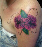 Purple Hibiscus Tattoo On Shoulder