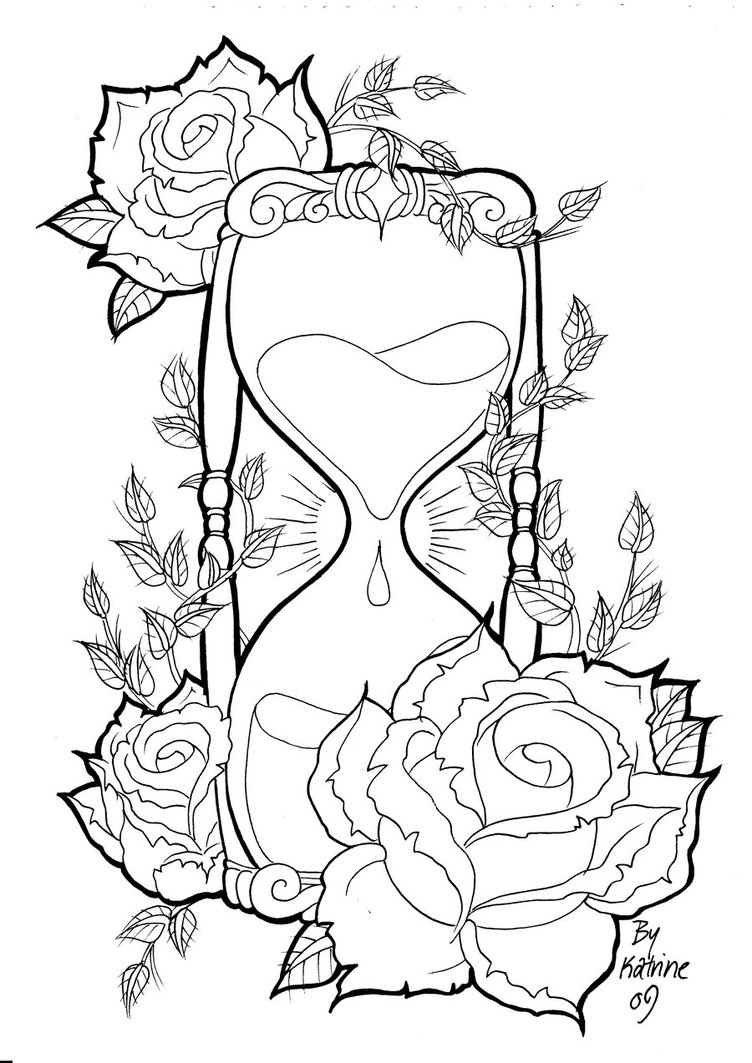 Hourglass and Rose Sketch Tattoo Design Ideas