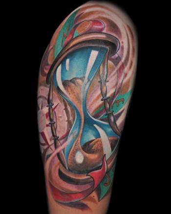 Remarkable Blue Hourglass Tattoo Design