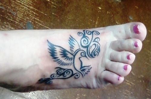 Aztec Hummingbird Tattoo Design On Foot