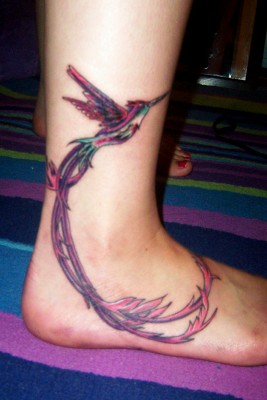 Flying Hummingbird Tattoo on Foot