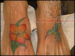 Hummingbird and Flower Tattoos Design on Feet