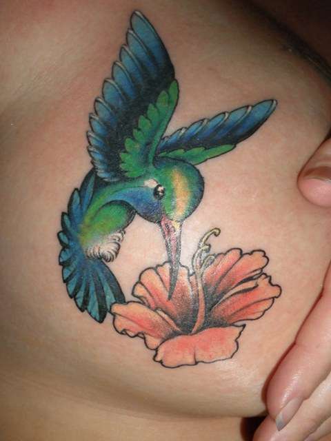 Gree Hummingbird and Flower Tattoo Designs