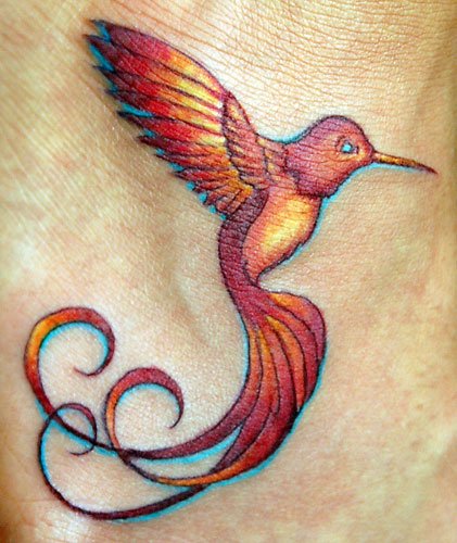 Femine Fiery Hummingbird Tattoo Design