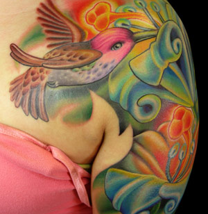 Hummingbird Full Color Tattoo Design