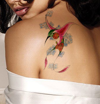 Red Wing Hummingbird Tattoo Design on Shoulder