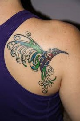 Curly Feather of Hummingbird Tattoo Design On Shoulder