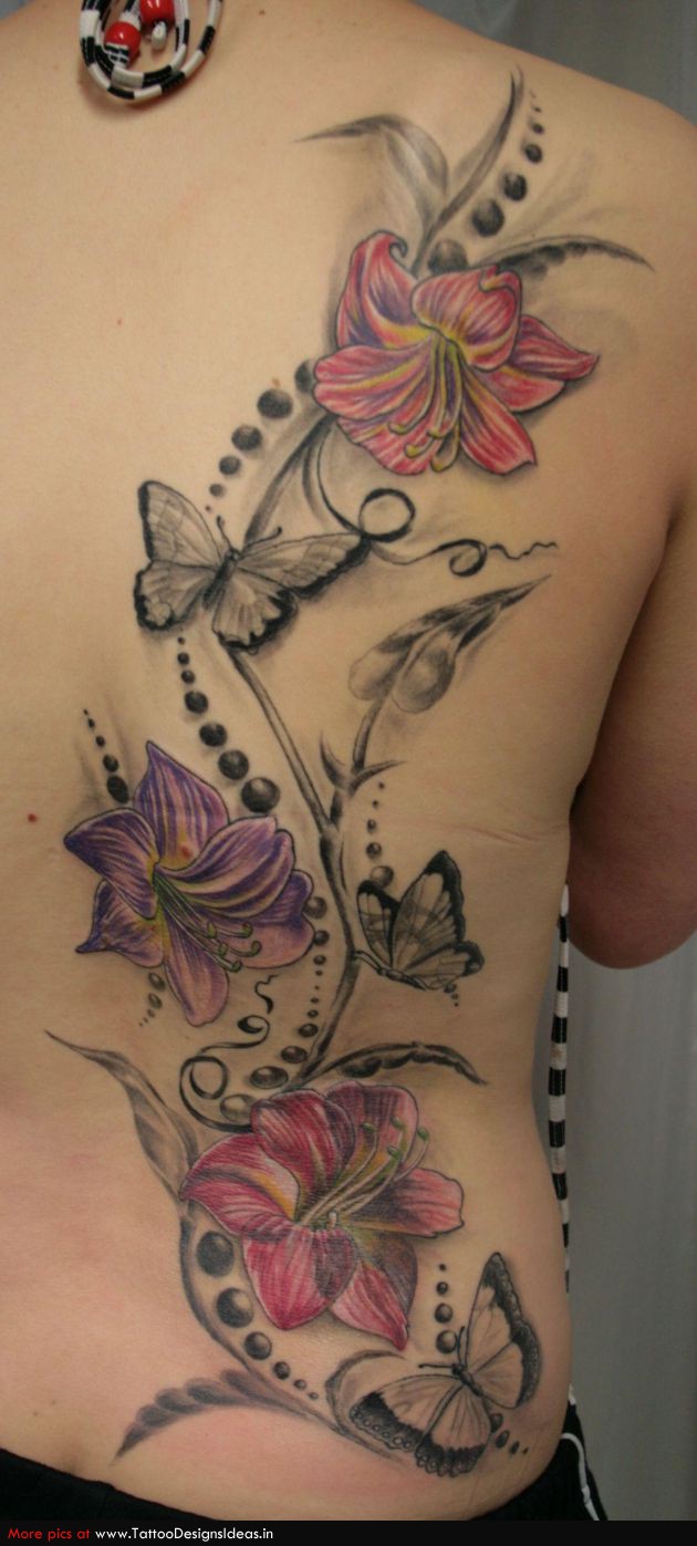 Lily Flowers Tatto Design on Back