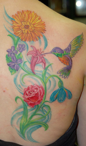 Hummingbird and Cherry Blossom Tattoo Design Ideas