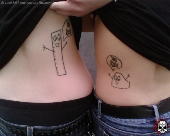 Funny Sketch Couples Tattoos On Hip
