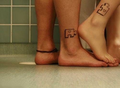 Sexy Couples Puzzle Tattoos On Leg