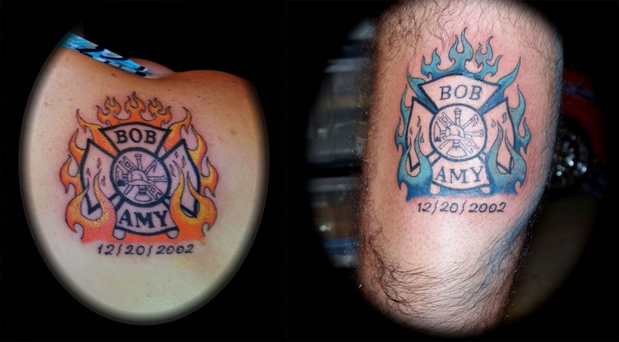Cool Couple Tattoo Orange And Blue Color