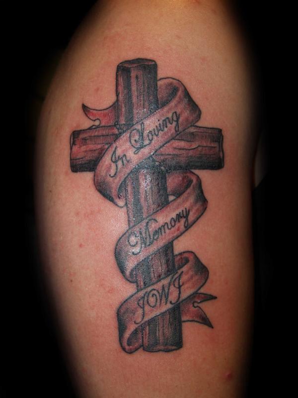 In Loving Memory Custom Drawn Crosses Tattoo Design