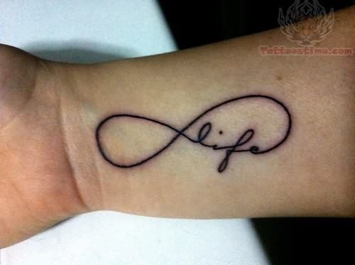 Classy Infinity Symbol And Life Tattoo Design on Forearm