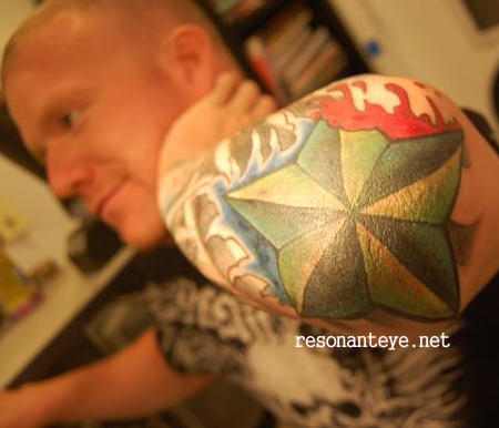 Paintful Star Tattoo Design on Elbow