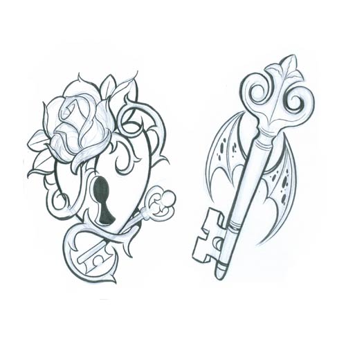 Cute Couples Heart and Key Tattoos for Men