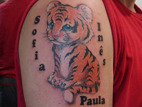 Tiger and Kids Name Tattoo Design Pic