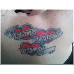 Love Shaped and Kids Name Parent Tattoo Design