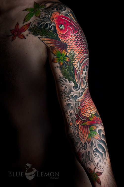 Japanese Koi Fish Sleeve Tattoo Designs